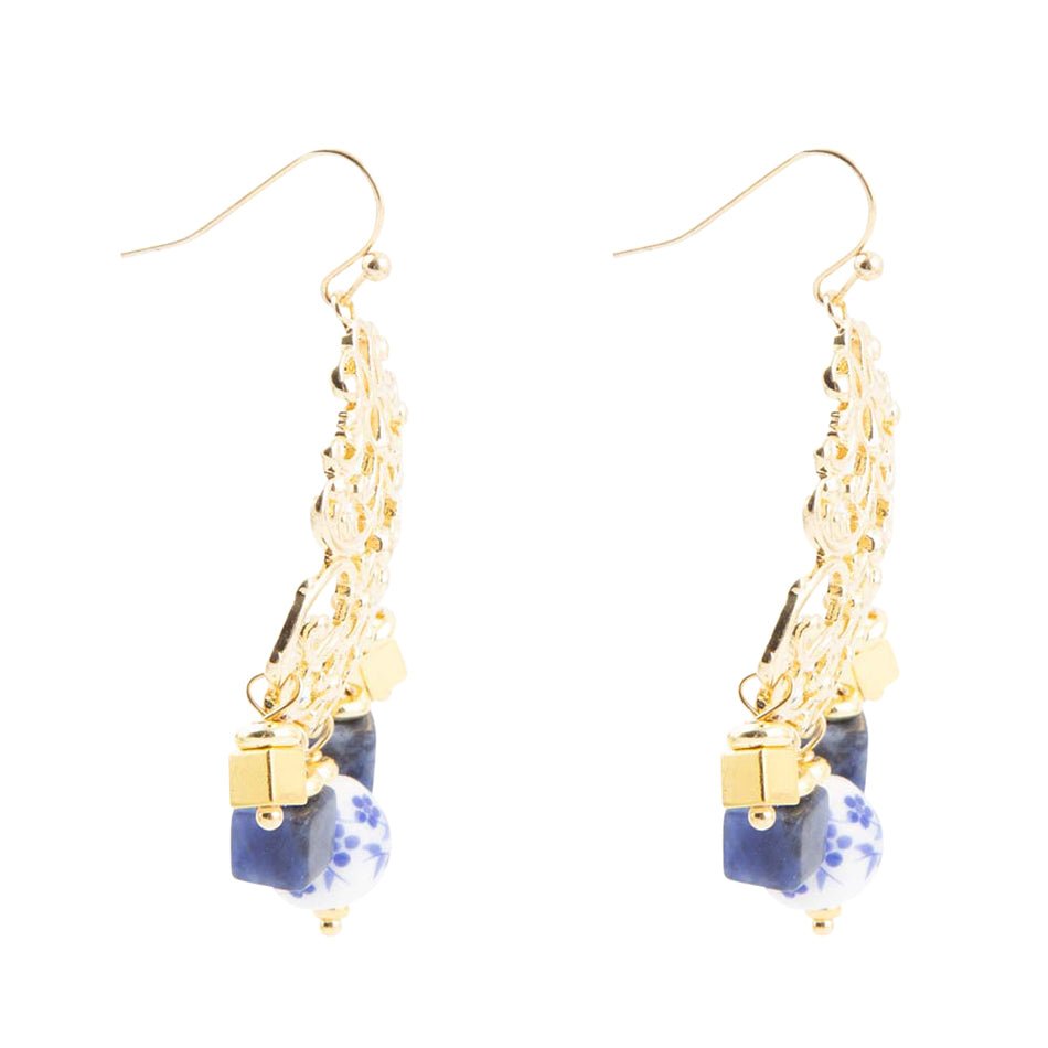 Santorini Cobalt Blue Lapis and Golden Chandelier Earrings Barse Jewelry