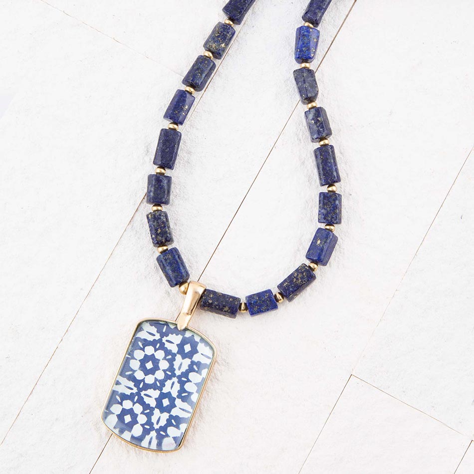 Santorini Cobalt Blue Lapis Golden Necklace Barse Jewelry