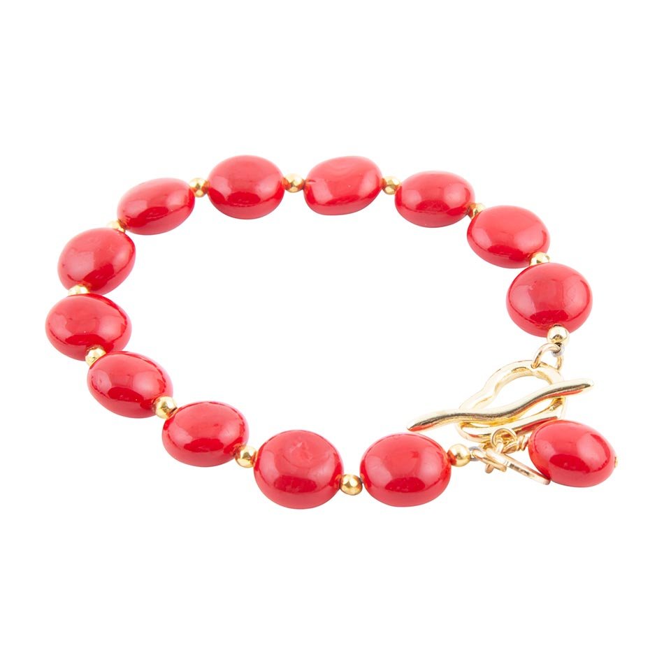 Scardale Red Shell Pearl Golden Toggle Bracelet Barse Jewelry