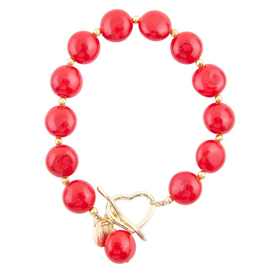 Scardale Red Shell Pearl Golden Toggle Bracelet Barse Jewelry