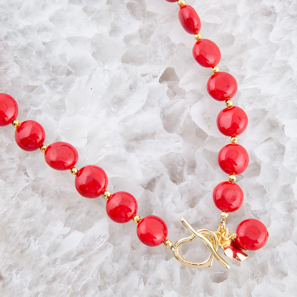 Scardale Red Shell Pearl Golden Necklace Barse Jewelry