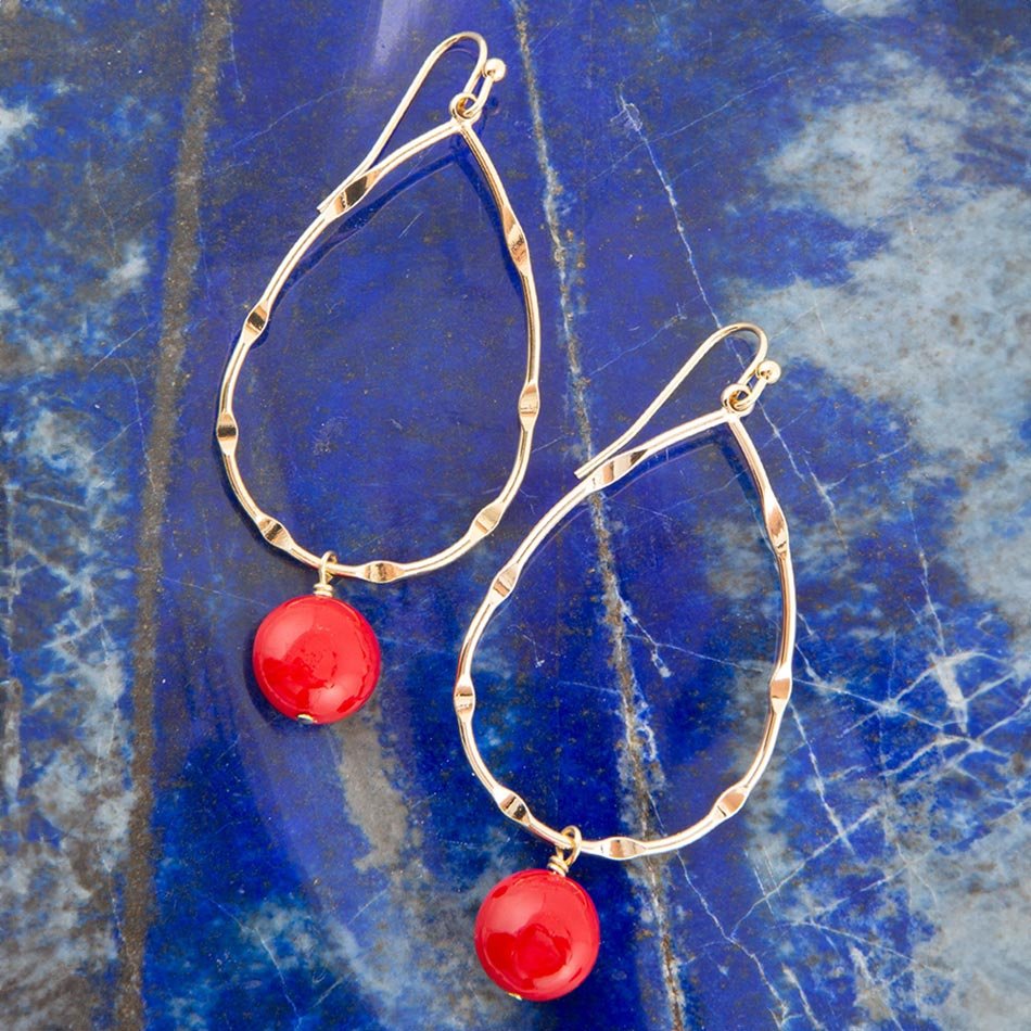 Scarsdale Red Shell Pearl Golden Drop Earrings Barse Jewelry