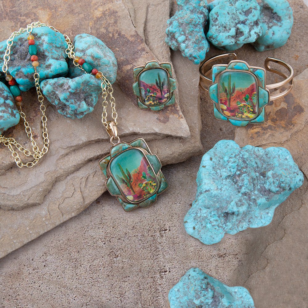 Scenic Desert Sedona Blue Turquoise Golden Ring Barse Jewelry