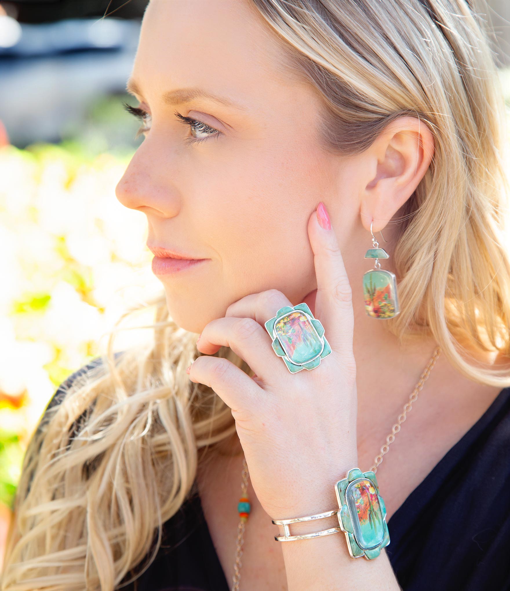 Scenic Desert Sedona Blue Turquoise Golden Ring Barse Jewelry