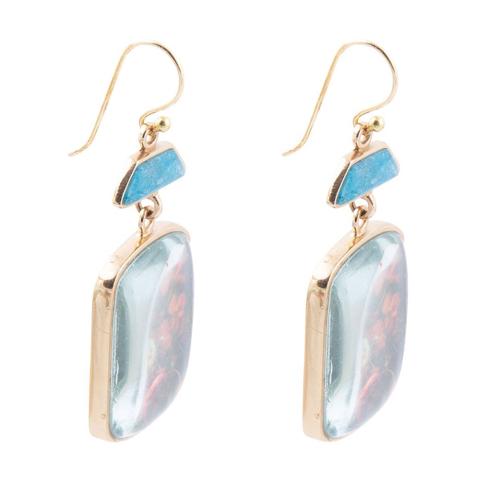 Scenic Dark Florals Blue Apatite Golden Drop Earrings Barse Jewelry