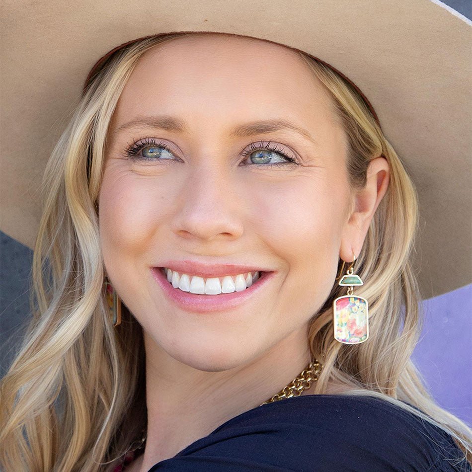 Scenic Floral Blue Turquoise Golden Earrings Barse Jewelry