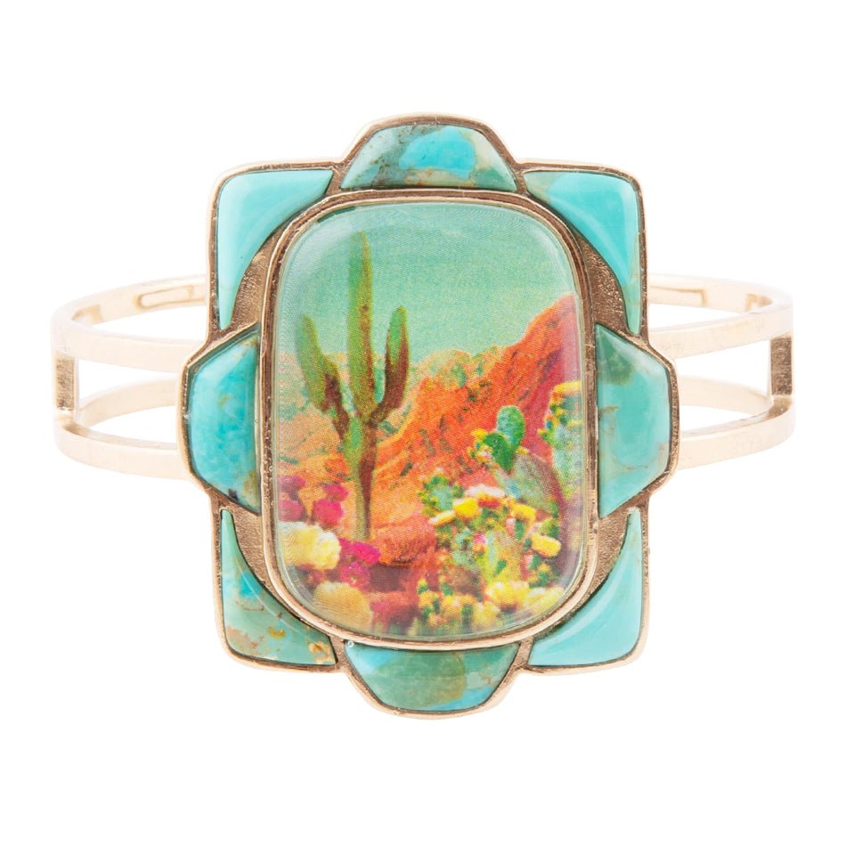 Scenic Sedona Blue Turquoise and Golden Cuff Bracelet Barse Jewelry