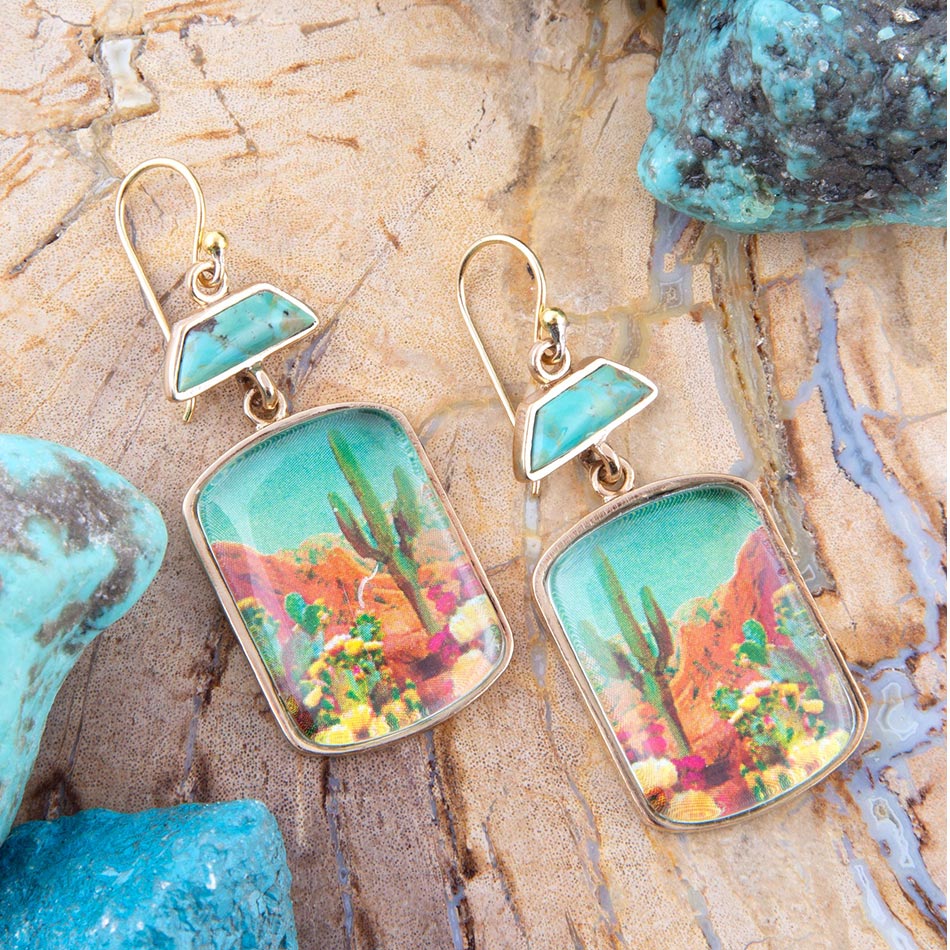 Scenic Sedona Desert Blue Turquoise Golden Drop Earrings Barse Jewelry