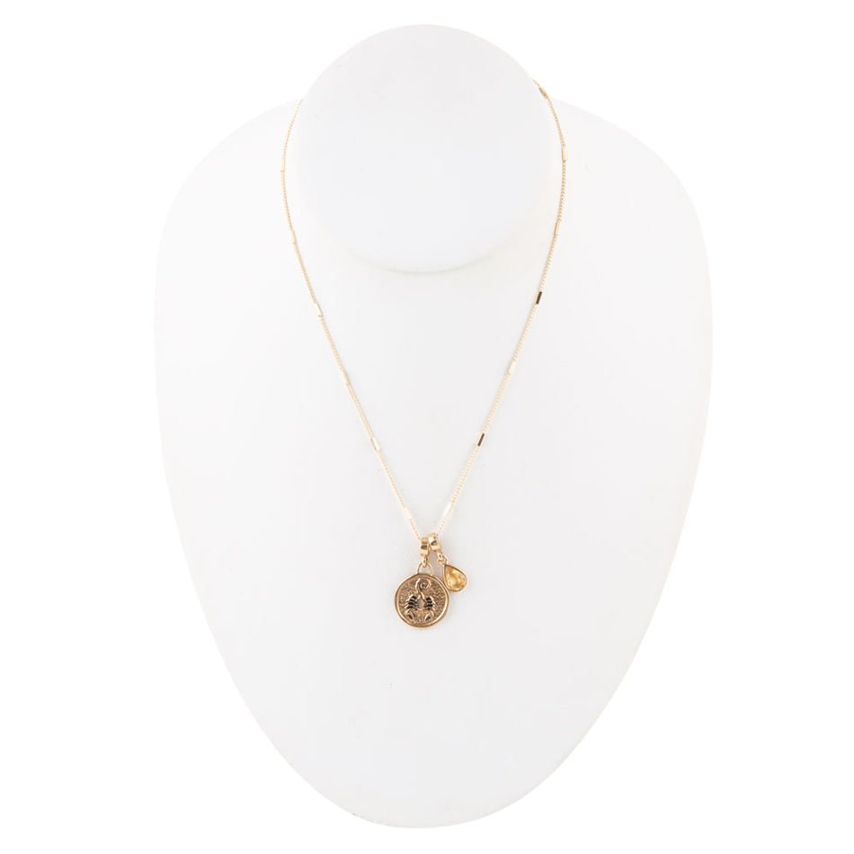 Scorpio - Zodiac Yellow Citrine Golden Charm Necklace Barse Jewelry