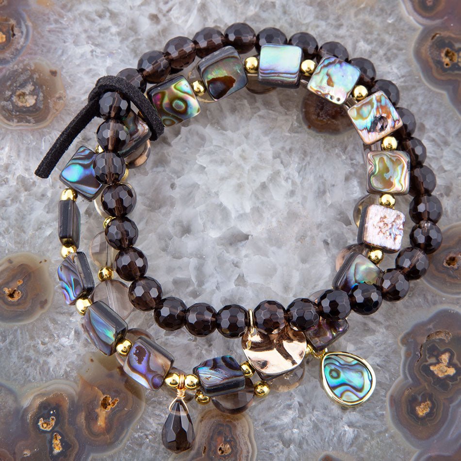 Sepia Sea Black Smoky Quartz and Blue Abalone Bracelet Set Barse Jewelry