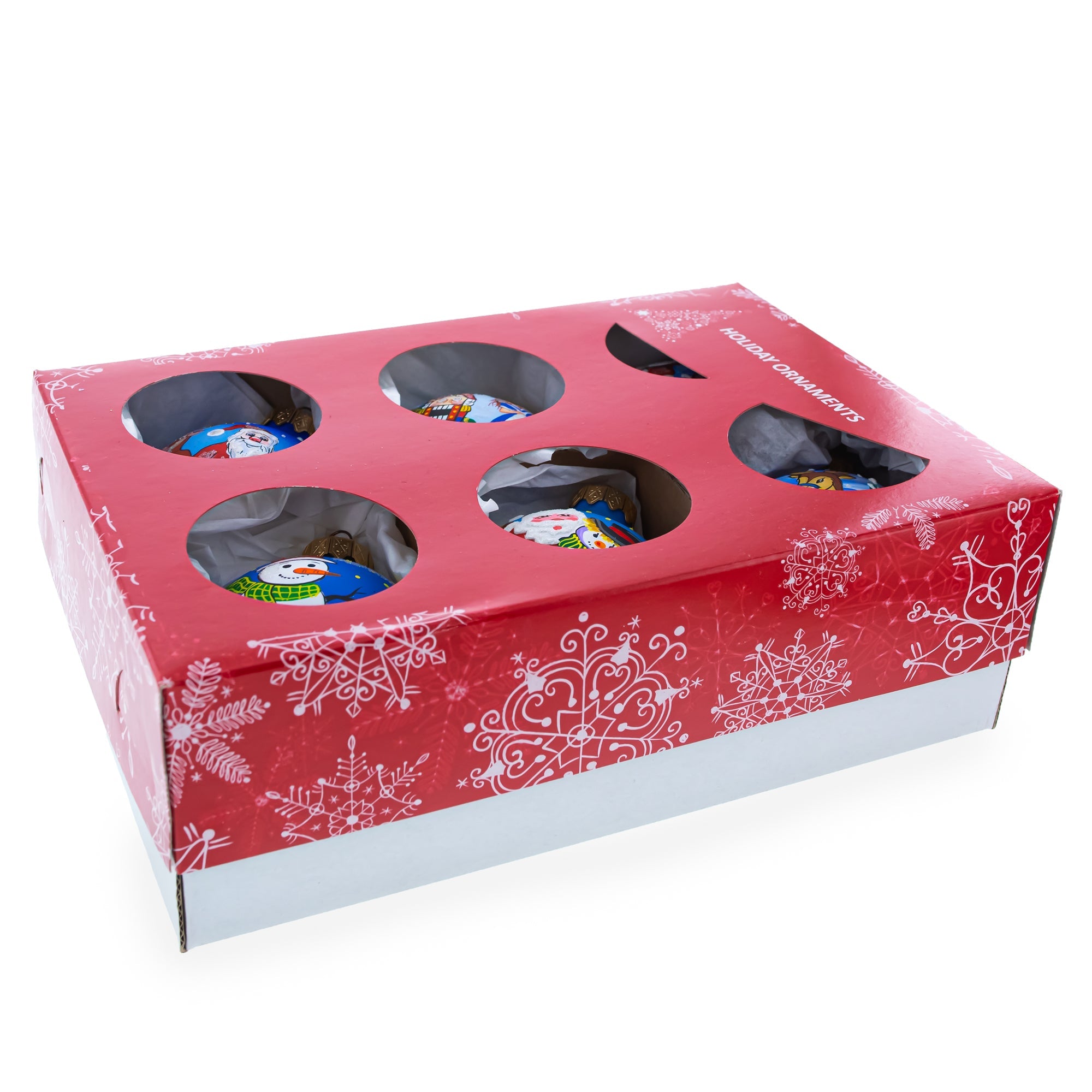 Set of 6 Santa, Snowman, Reindeer, Nutcracker Glass Christmas Ornaments