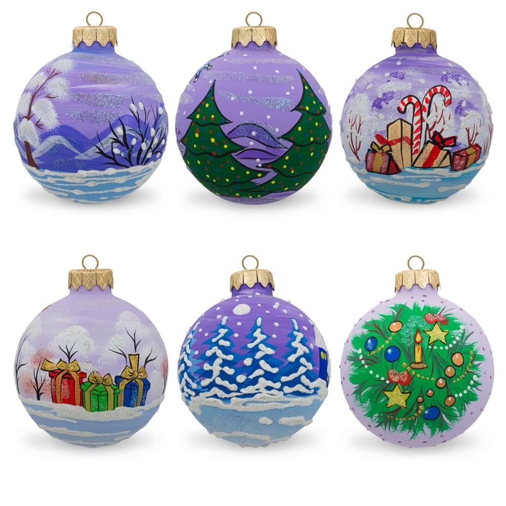Set of 6 Santa Claus and Friends Glass Christmas Ornaments