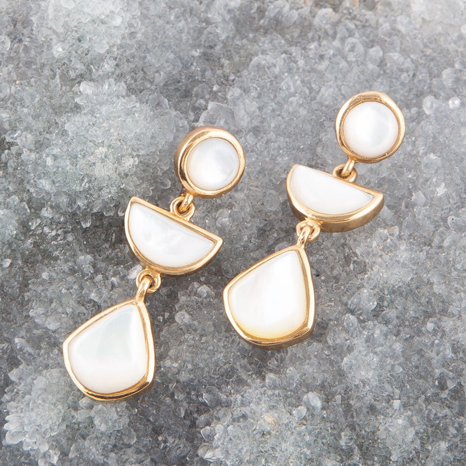 Shaped in White Mother of Pearl Golden Post Earrings Barse Jewelry
