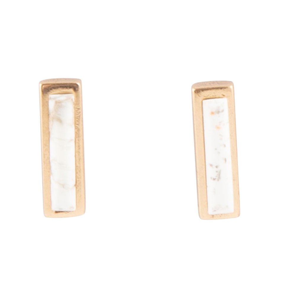 Short Linear White Picture Jasper and Bronze Stud Barse Jewelry