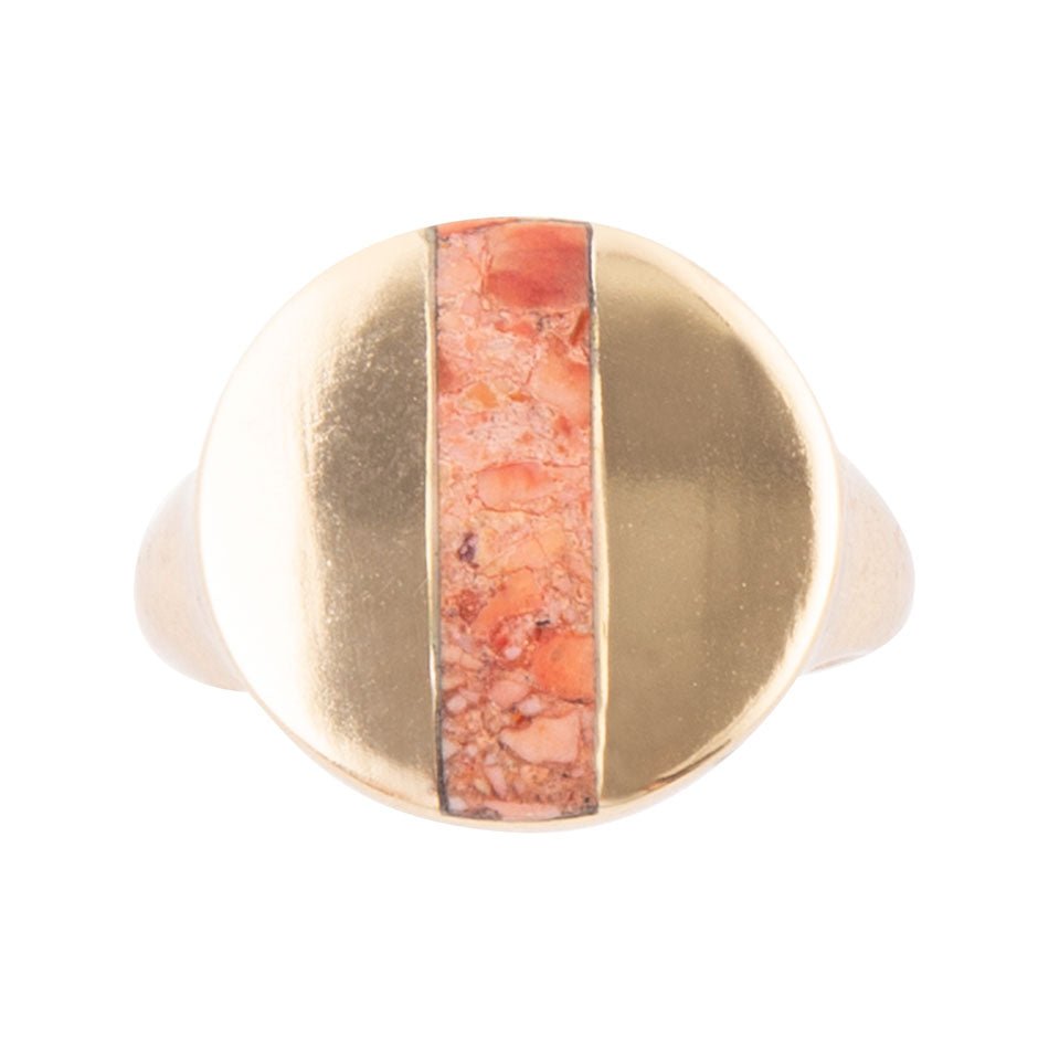 Signet Orange Sponge Coral and Golden Circle Ring Barse Jewelry