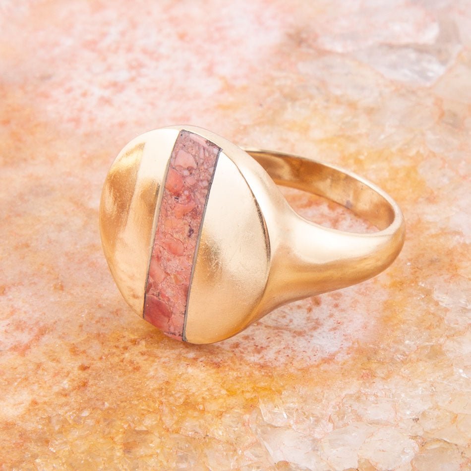Signet Orange Sponge Coral and Golden Circle Ring Barse Jewelry