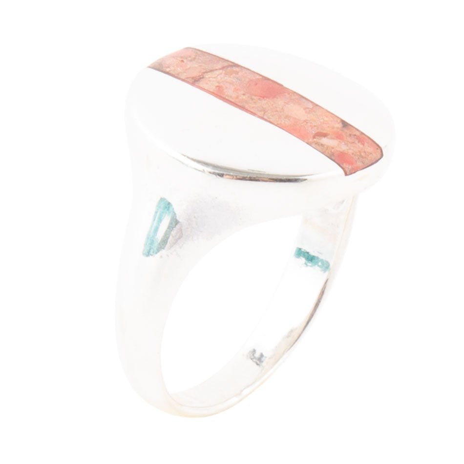 Signet Orange Sponge Coral and Sterling Silver Circle Ring Barse Jewelry