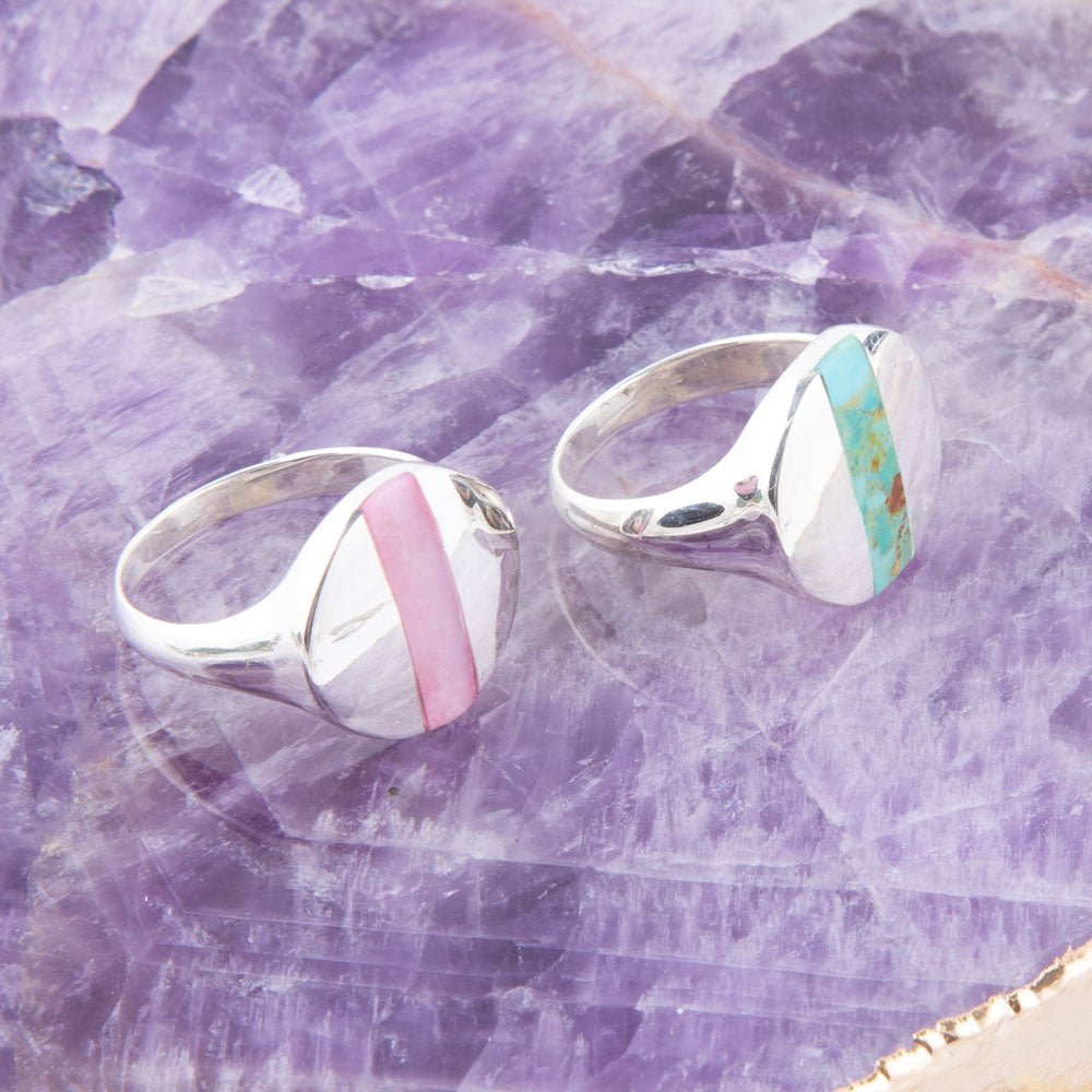 Signet Pink Opal and Sterling Silver Circle Ring Barse Jewelry