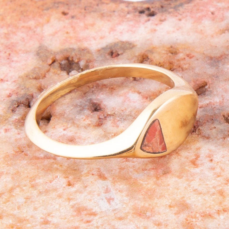 Signet Triangle Orange Sponge Coral and Golden Bronze Ring Barse Jewelry