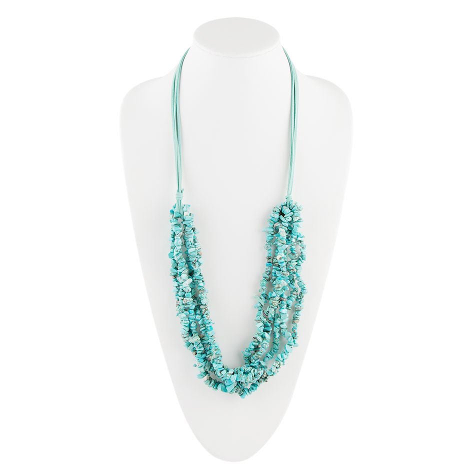 Six Strand Blue Turquoise Magnesite and Leather Statement Necklace Barse Jewelry
