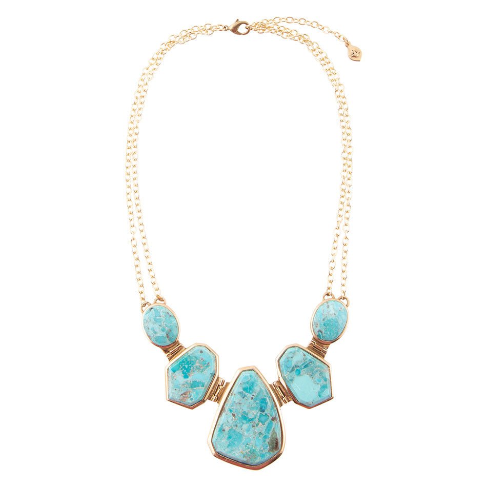 Slabs of Blue Turquoise Golden Statement Necklace Barse Jewelry