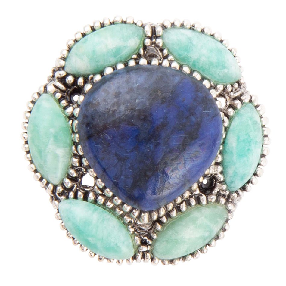 Soledad Blue Denim Lapis & Amazonite Sterling Silver Ring Barse Jewelry