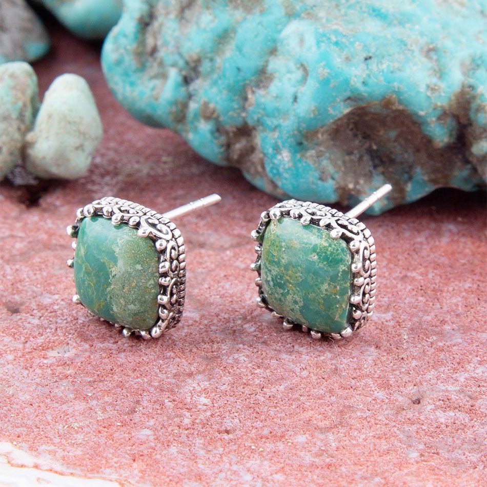 Squared Up Green Turquoise and Sterling Silver Stud Earrings Barse Jewelry
