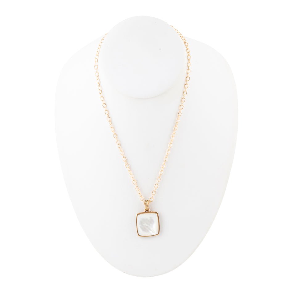 Squared Up White Mother of Pearl Golden Pendant Necklace Barse Jewelry