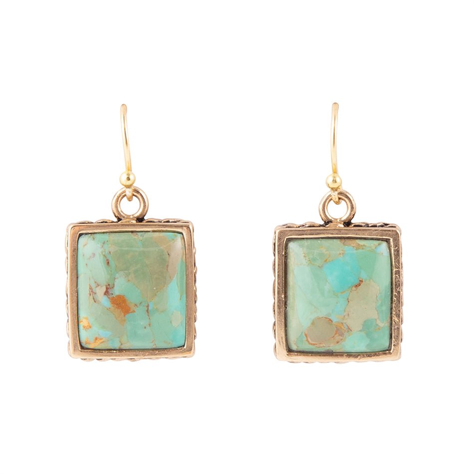 Squared Up Blue Turquoise Golden Drop Earrings Barse Jewelry