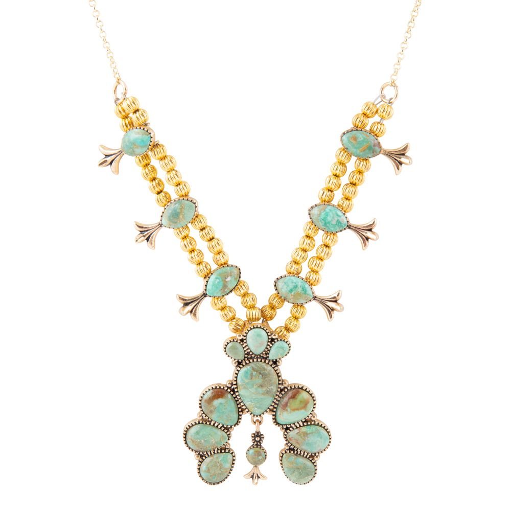 Squash Blossom Statement Blue Turquoise Golden Necklace Barse Jewelry