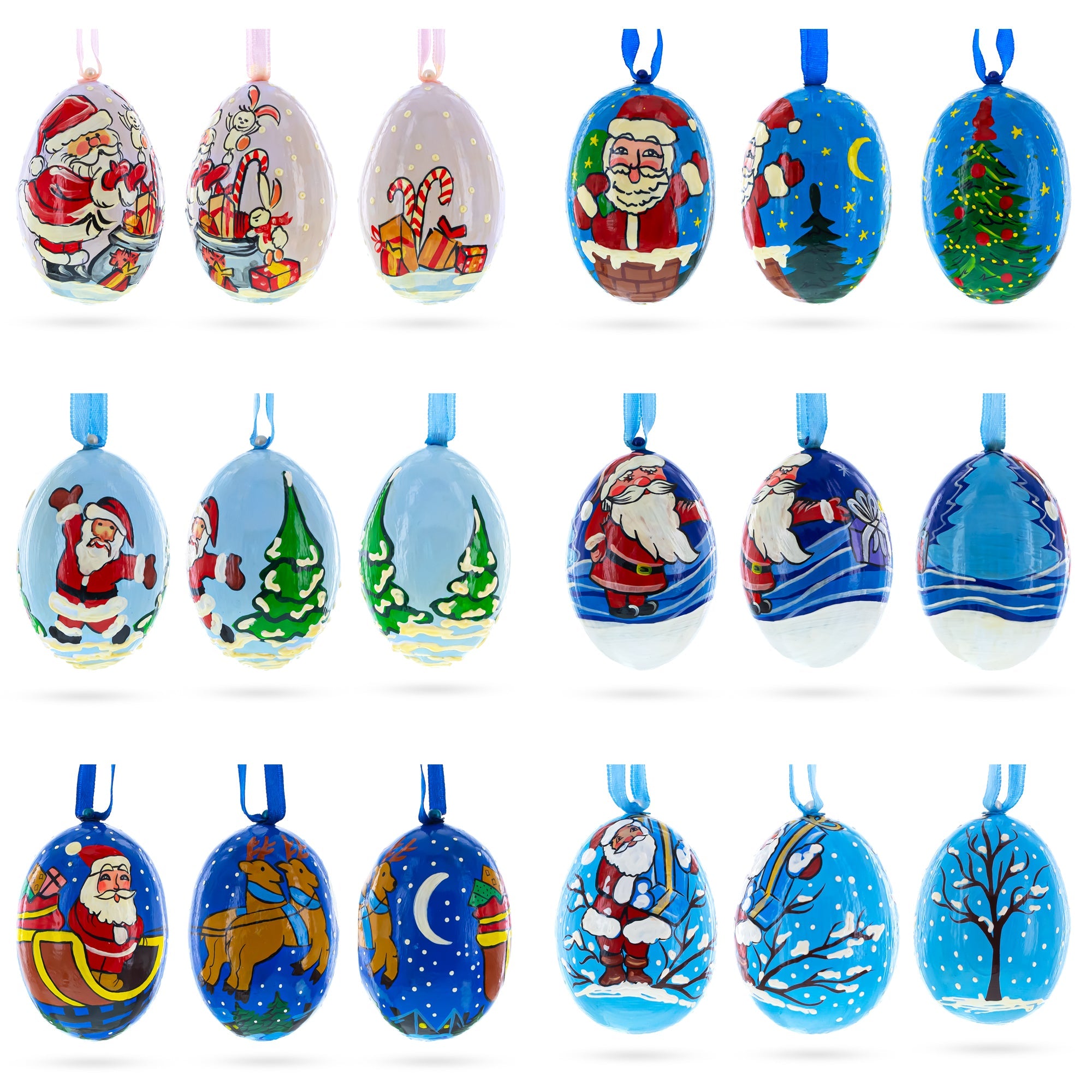 Set of 6 Santa Claus Wooden Christmas Ornaments 3 Inches BestPysanky