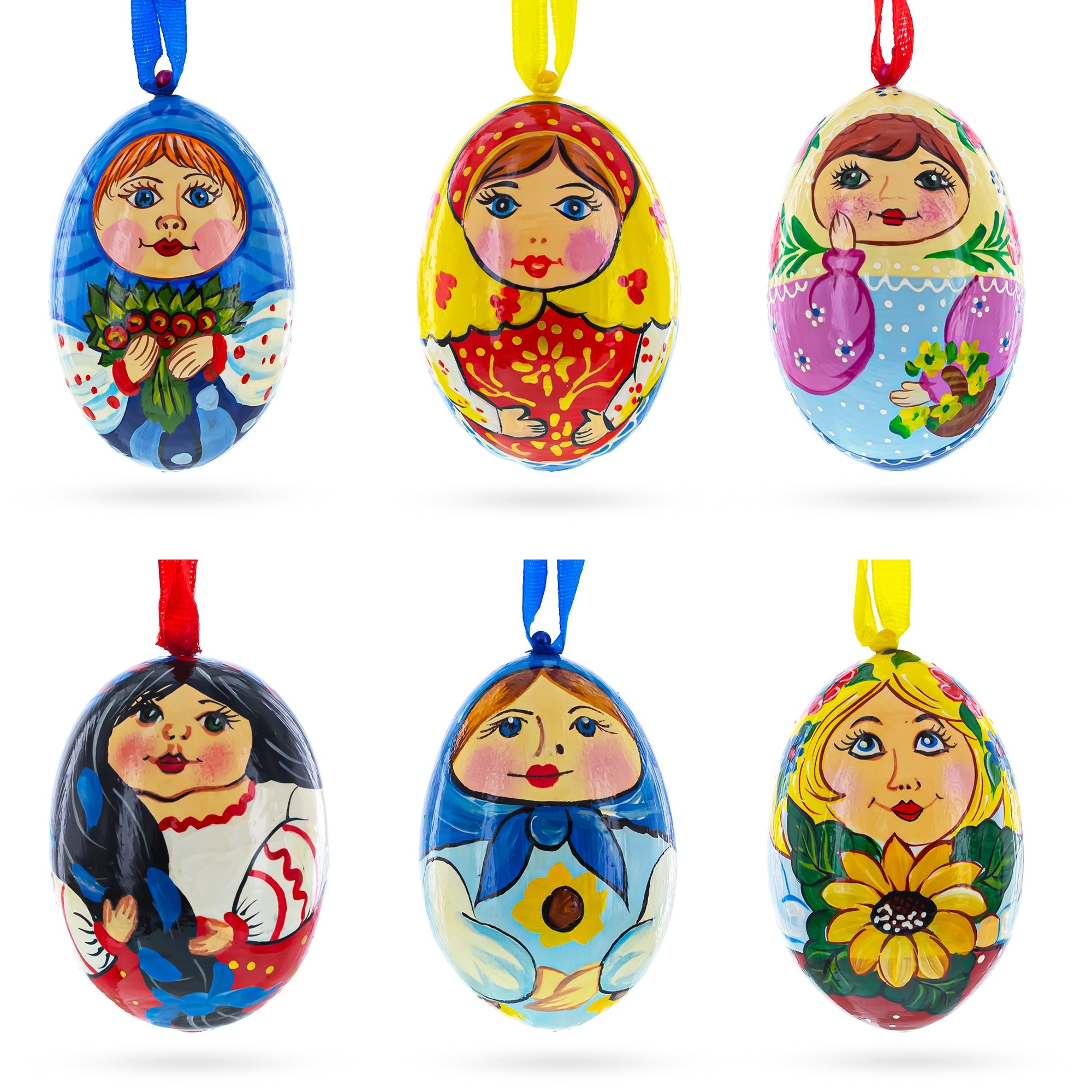 6 Ukrainian and Doll Wooden Christmas Ornaments 3 Inches