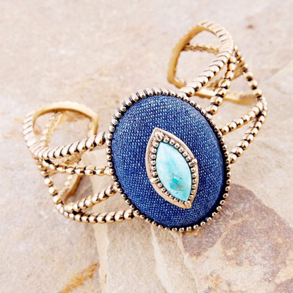 Stacked Blue Turquoise and Denim Golden Cuff Bracelet Barse Jewelry