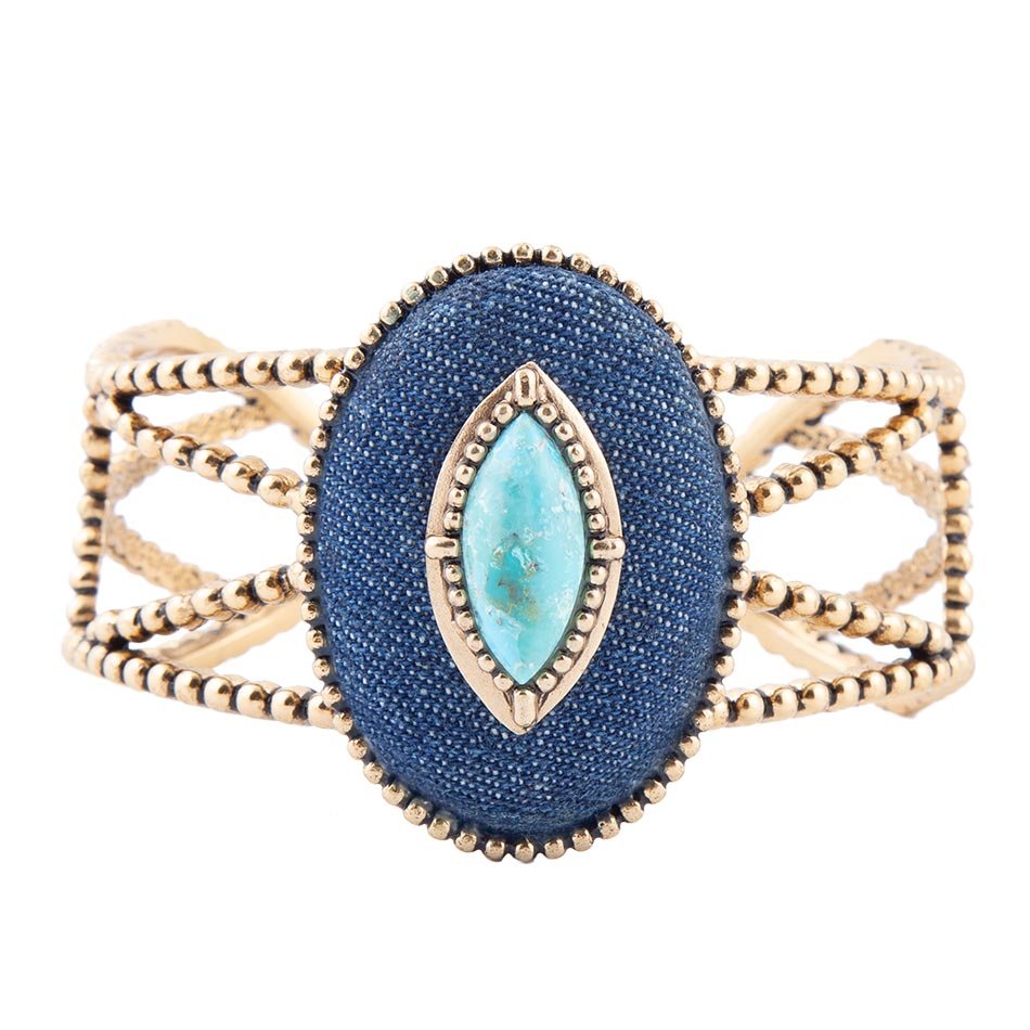 Stacked Blue Turquoise and Denim Golden Cuff Bracelet Barse Jewelry