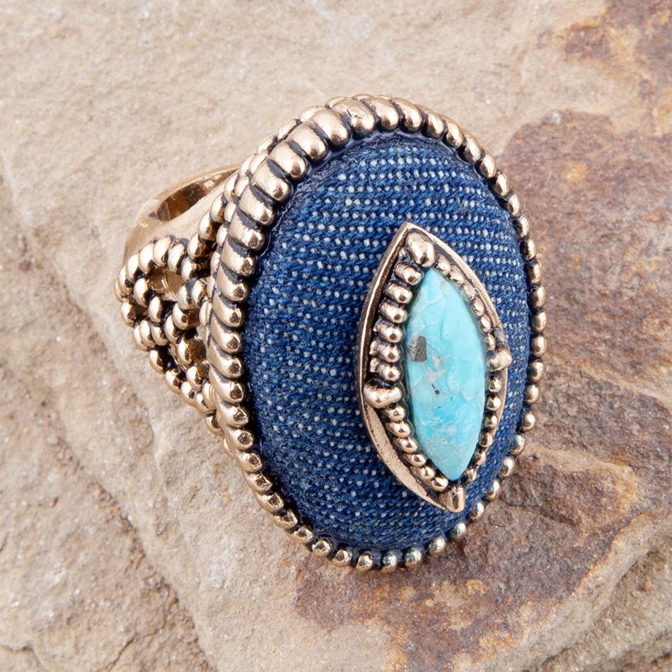 Stacked Blue Turquoise and Denim Golden Statement Ring Barse Jewelry