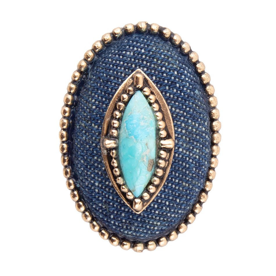Stacked Blue Turquoise and Denim Golden Statement Ring Barse Jewelry