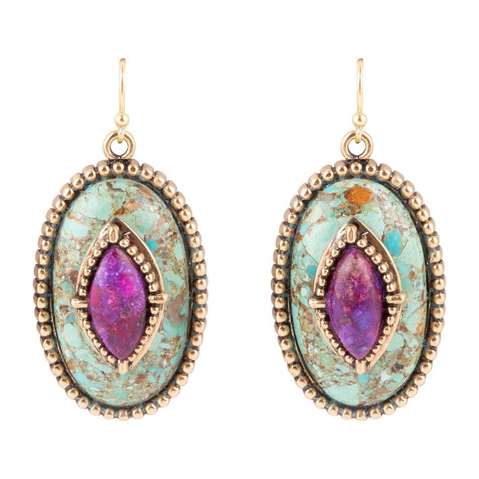 Stacked Stone Blue and Purple Turquoise Golden Drop Earrings Barse Jewelry
