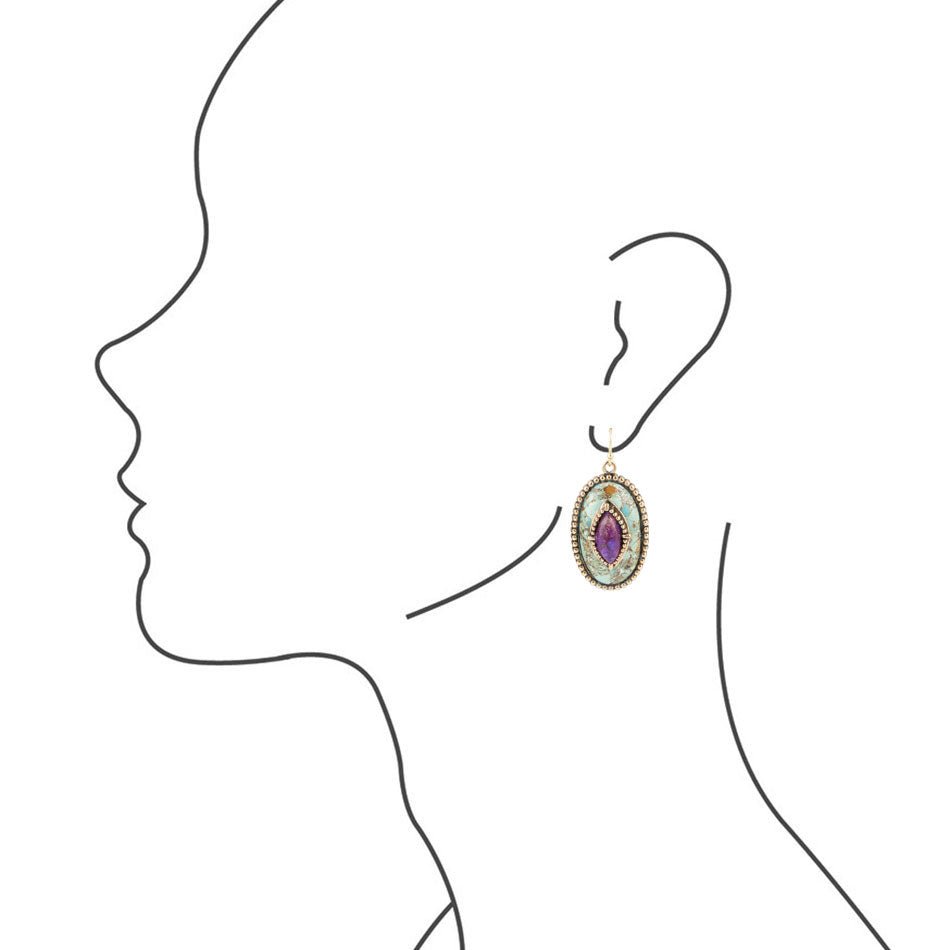 Stacked Stone Blue and Purple Turquoise Golden Drop Earrings Barse Jewelry