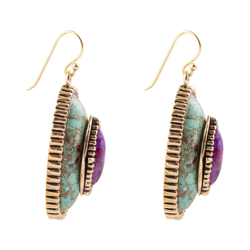 Stacked Stone Blue and Purple Turquoise Golden Drop Earrings Barse Jewelry
