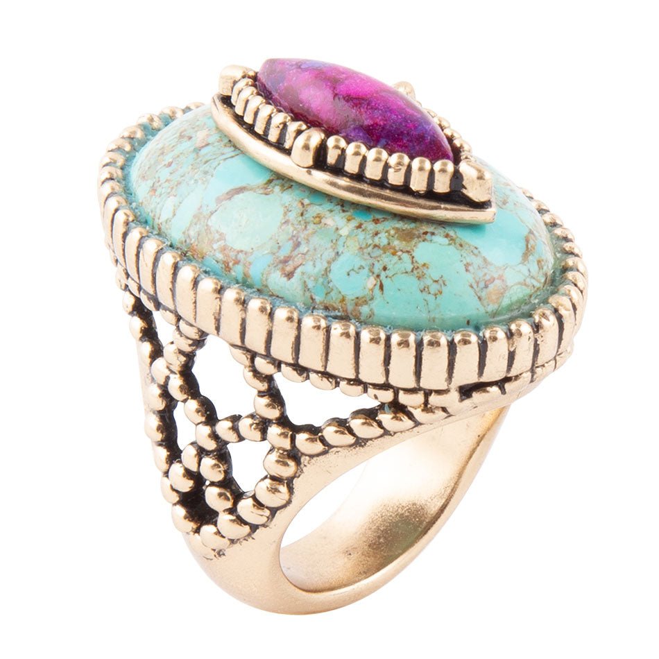 Stacked Stone Blue and Purple Turquoise Golden Ring Barse Jewelry