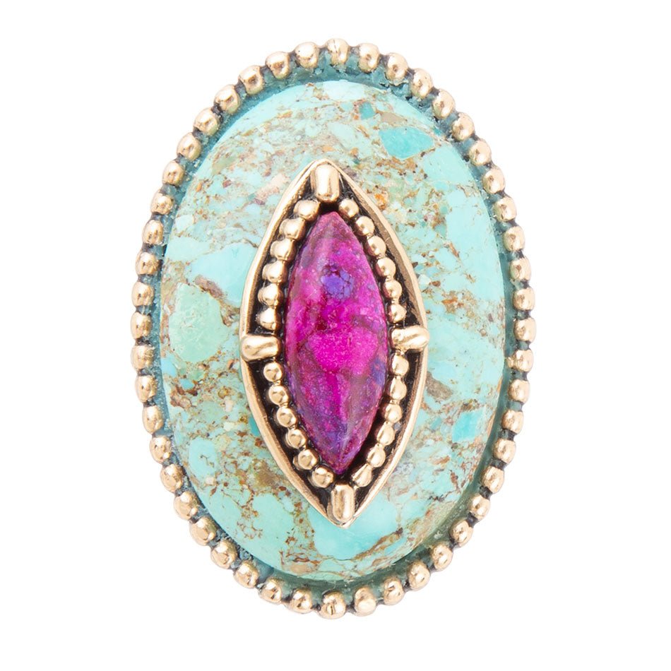 Stacked Stone Blue and Purple Turquoise Golden Ring Barse Jewelry