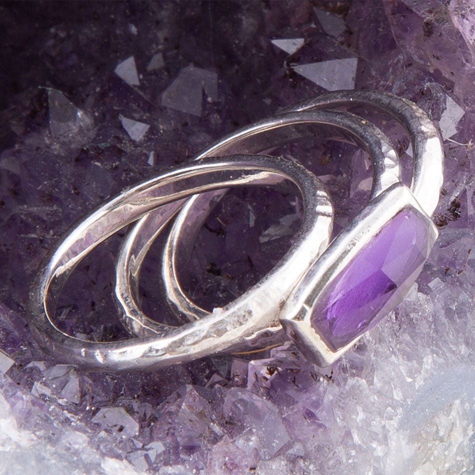 Stacking Hammered Purple Amethyst and Sterling Silver Ring Set Barse Jewelry