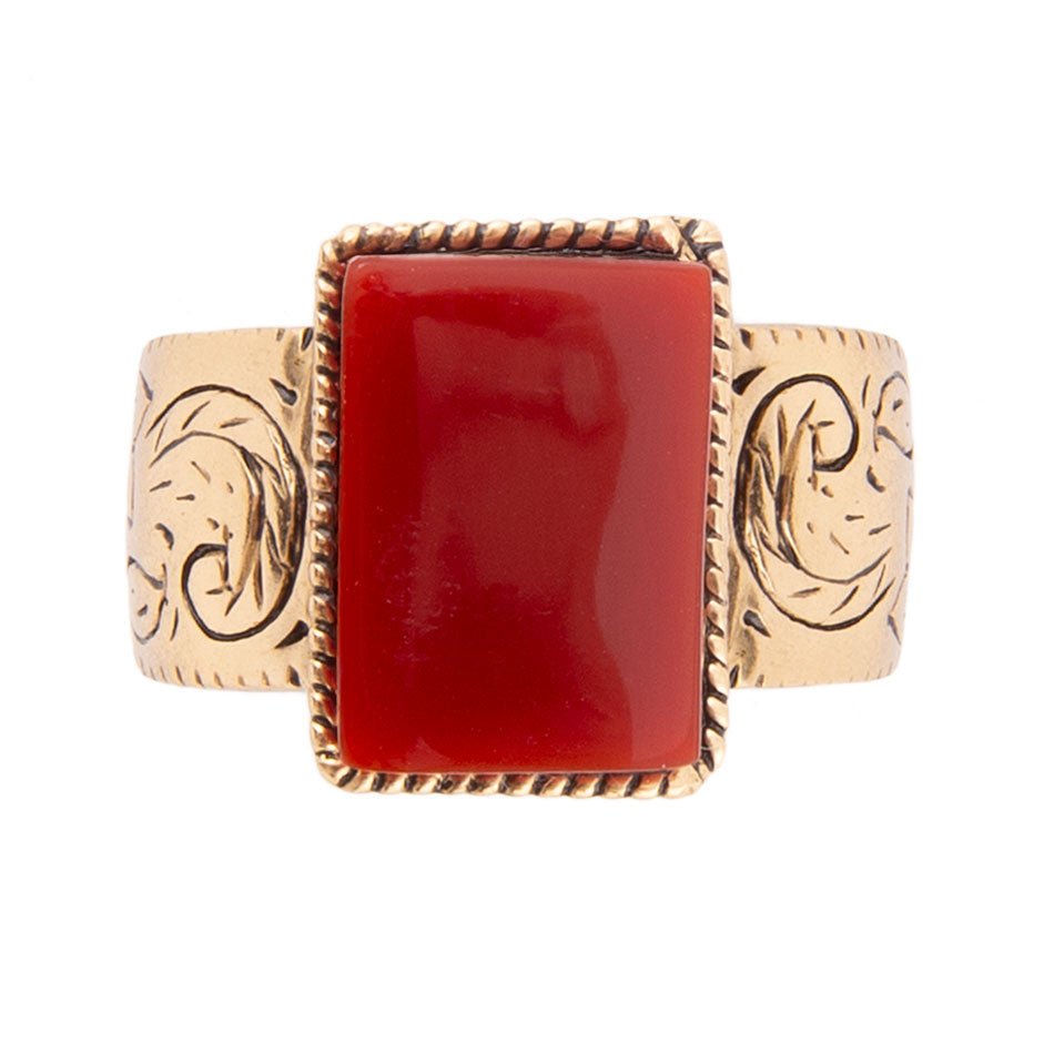 Stamped Orange Carnelian Golden Ring Barse Jewelry