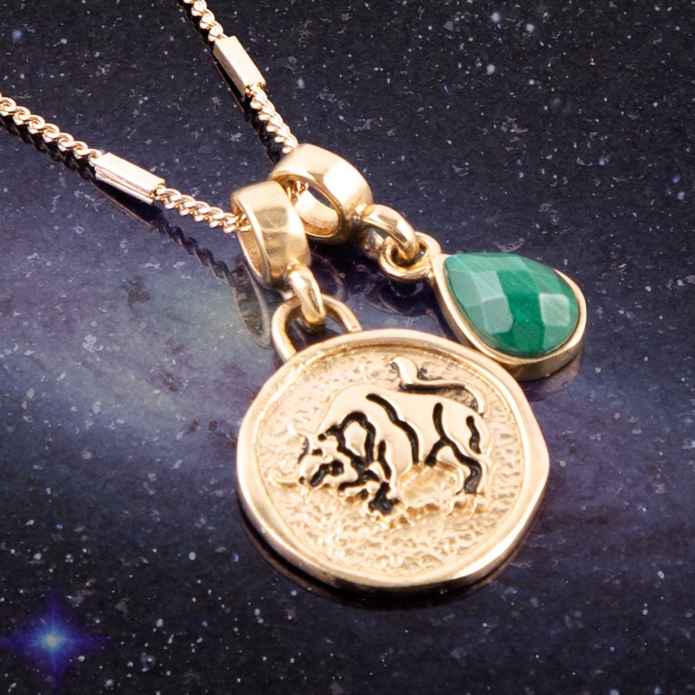 Taurus - Zodiac Green Malachite Golden Charm Necklace Barse Jewelry