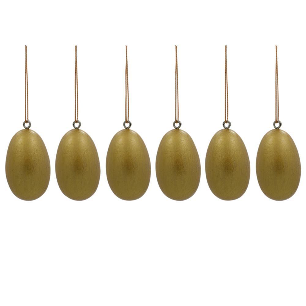 Set of 6 Flowers Wooden Egg Shape Christmas Ornaments 1.5 Inches