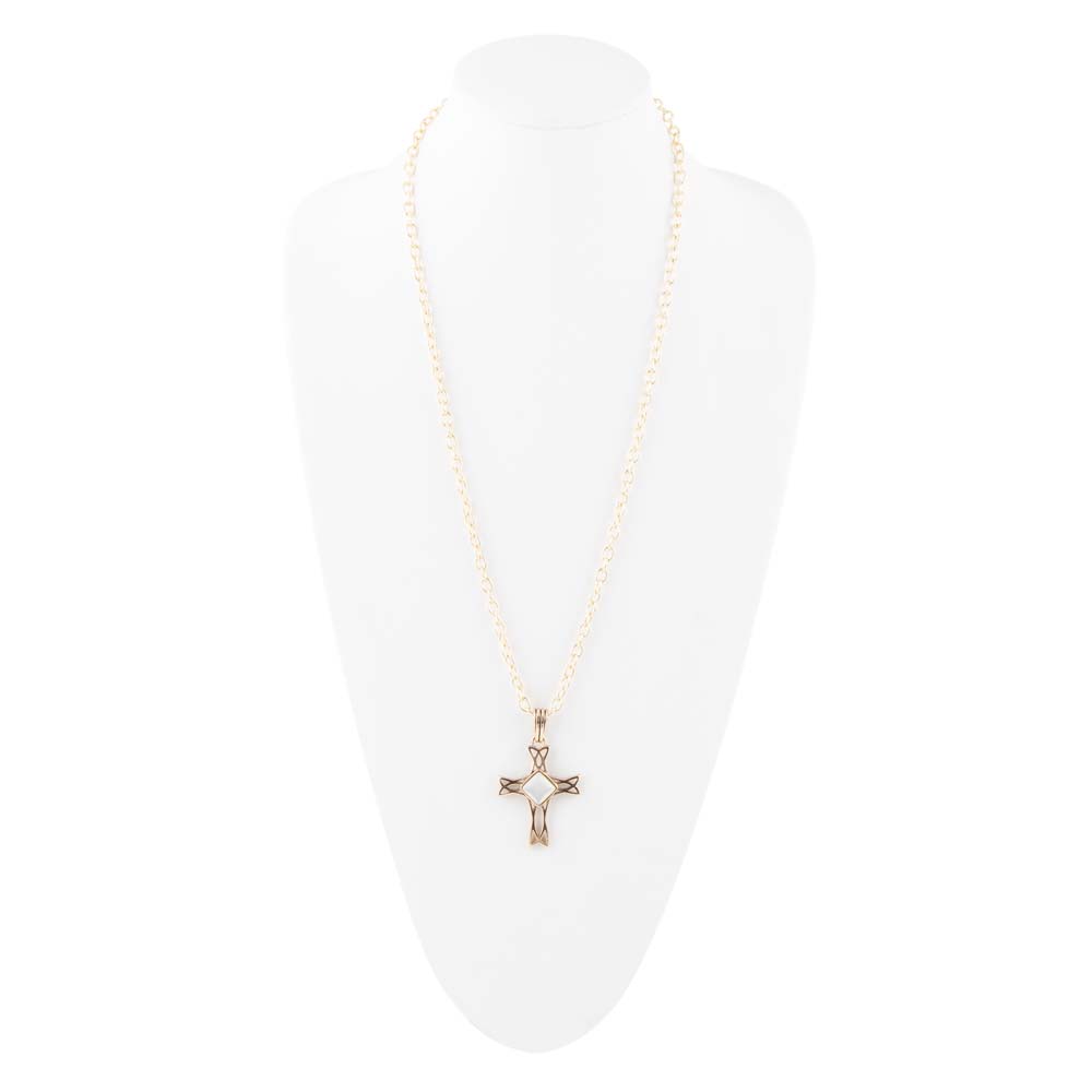 The Light White Mother of Pearl Cross Pendant Golden Necklace Barse Jewelry