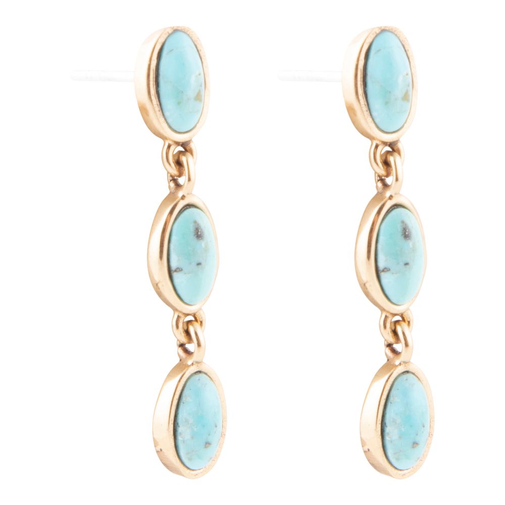 Three Times the Blue Turquoise Golden Drop Earrings Barse Jewelry