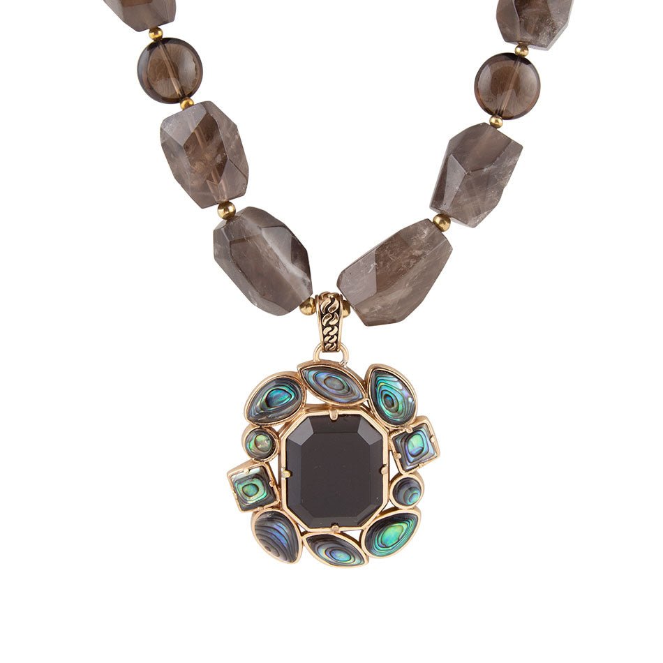 Tribecca Blue Abalone and Black Smoky Quartz Golden Statement Necklace Barse Jewelry