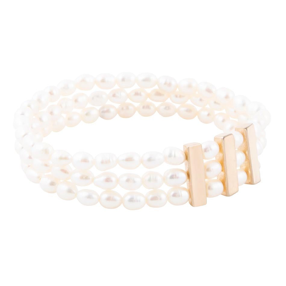 Triple Freshwater White Pearl Classic Golden Stretch Bracelet Barse Jewelry