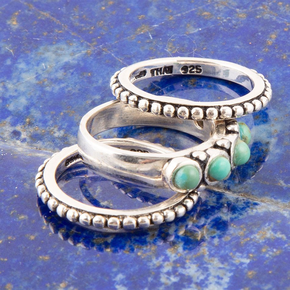 Triple Play Blue Turquoise and Sterling Silver Stack Ring Barse Jewelry